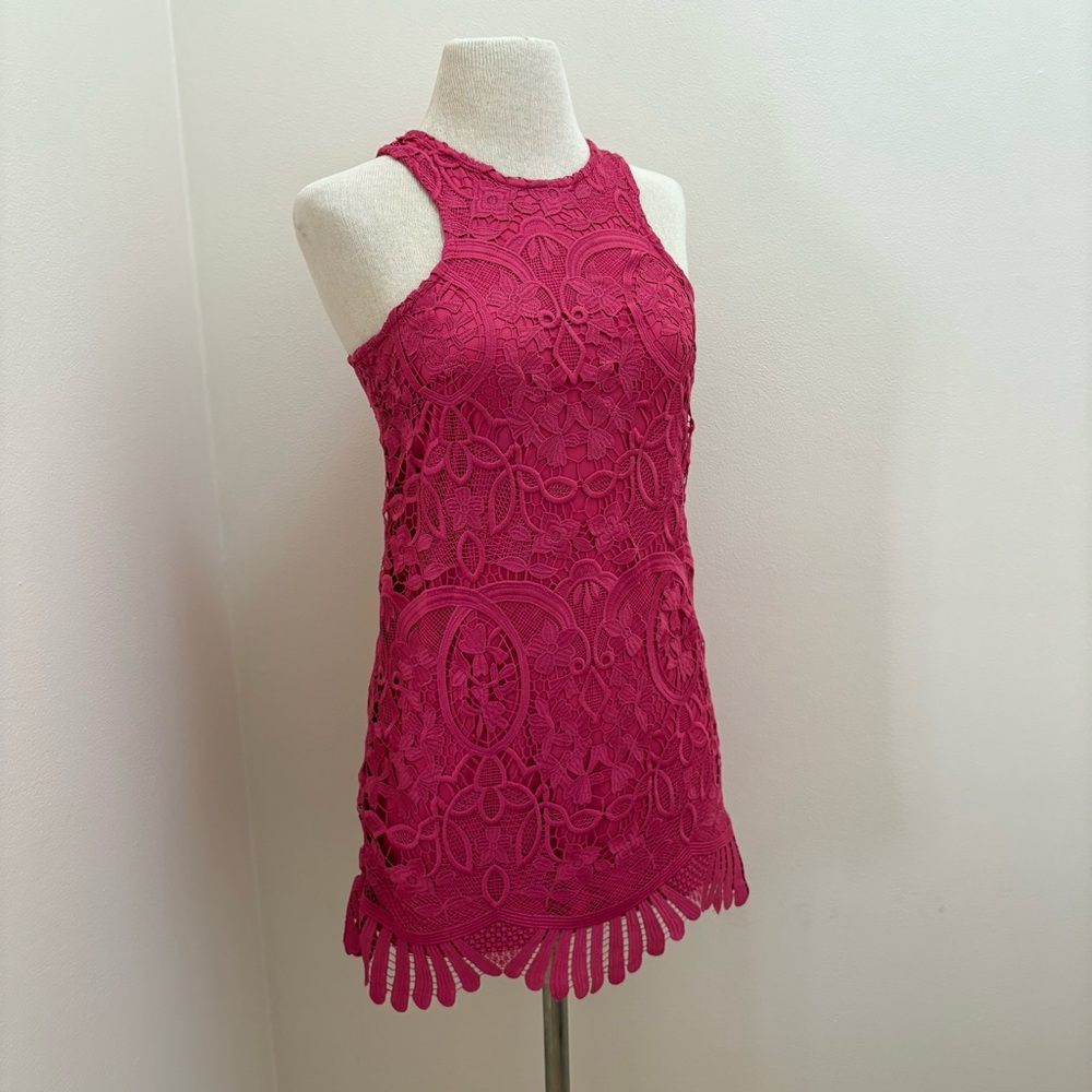 Lovers and Friends Caspian Lace Floral Shift Mini Dress in Fuchsia Size XSmall - Picture 6 of 16